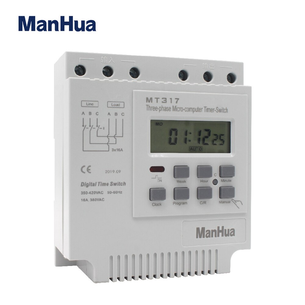 ManHua MT317 380V 16A LCD digital multi-purpose three-phase 7 Days programmable control power timing switch motor timer