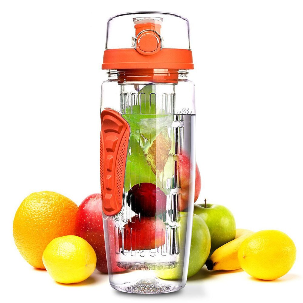 BPA Freie Obst Flasche für Wasser Flasche Obst Infuser Trinken Wasser Flaschen Saft Sport Zitrone Tritan Wasser Flasche Fitness Mädchen: Orange 1000ml