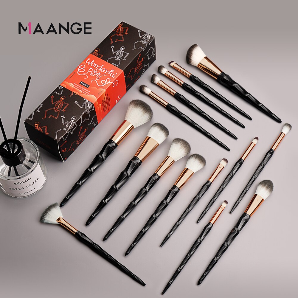 Maange Halloween 15/10 Stuks Make-Up Kwasten Set Met Doos Kristallen Handvat Make-Up Kwasten Foundation Blush Oogschaduw Make up Gereedschap