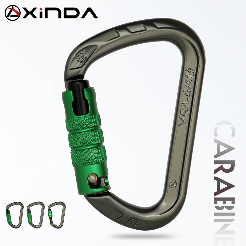Xinda outdoor D-shape rock climbing carabiner aluminum mountaineering Screw Auto safety buckle climbing carabiner