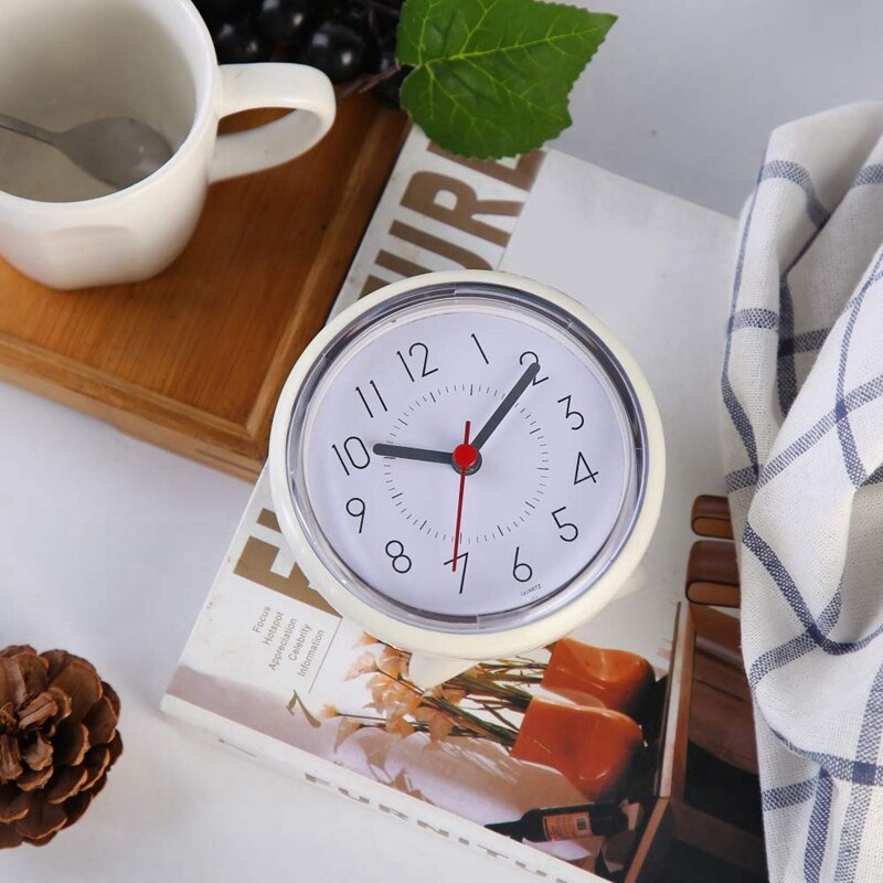 Bathroom Wall Clock,Waterproof Suction Cup Silent Non Ticking Clocks With Stand For Desk Bedroom Home Office School(4 Inch,White