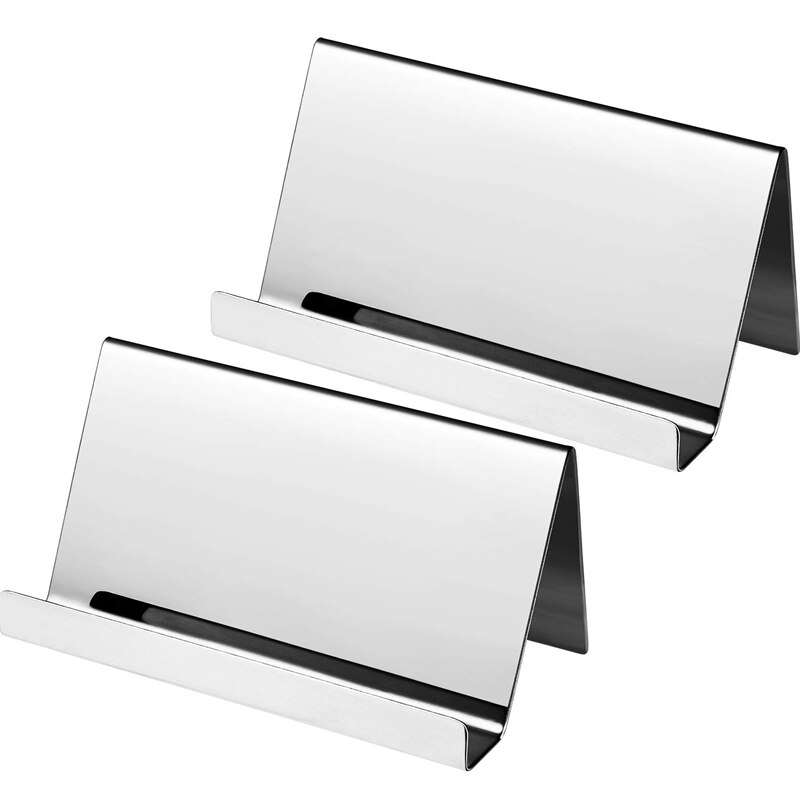 2 Pack Rvs Visitekaartjes Houders Desktop Kaart Display Visitekaartje Rack Organizer (Zilver): Default Title