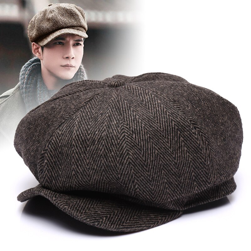 Gorro octogonal de lana gruesa para hombre, gorro de lana gruesa de tweed, fieltro para papá, Newsboy, hiedra, tamaño grande 56-58cm 58-60cm,