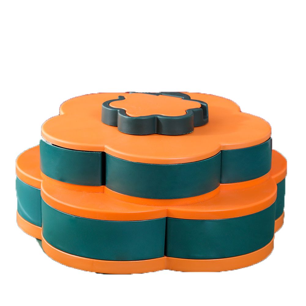 Boîte à bonbons rotative à pétales, plateau à fruits en forme de fleur à double couche contenant plateau à fruits secs en plastique multifonctionnel: Orange