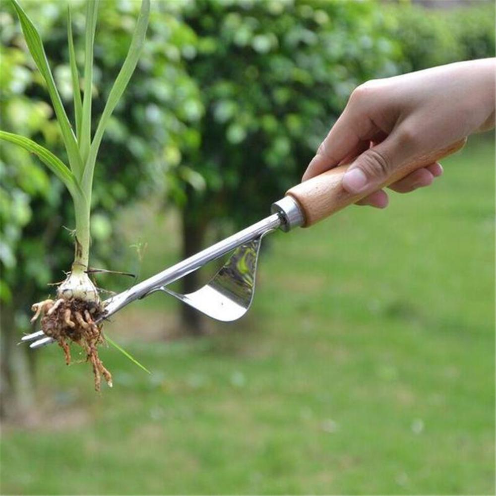 Portable Stainless Steel Manual Weeder Fork Wood Handle Garden Transplanting Digging Loose soil Weeding Tool Garden Hand tools