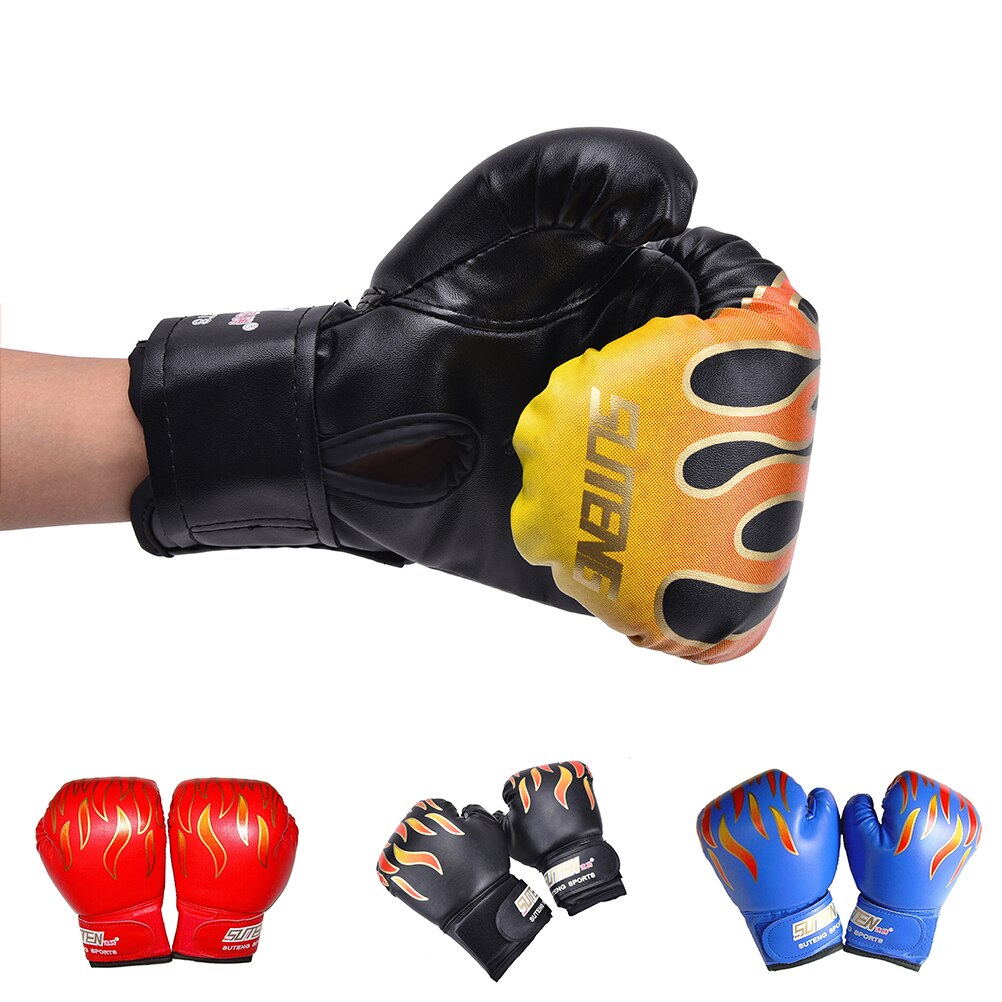 1 par PU niños de dibujos animados niño Sparring guantes de Kick Boxing de rojo Age5-12 negro/rojo/azul