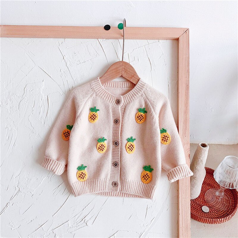 Efterårs vinter strik cardigan baby pige Koreansk stil Ananas broderi børn blød casual langærmet frakke