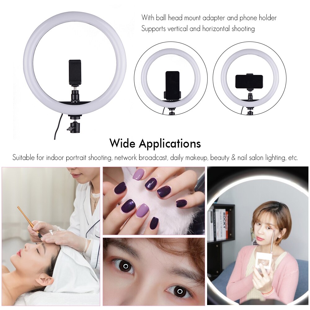 24W Dimmable 2700-5500K Photo Studio LED Video Ring Light Lamp w/ Light Stand 2pcs Ball Heads for iPhone Samsung Huawei Xiaomi