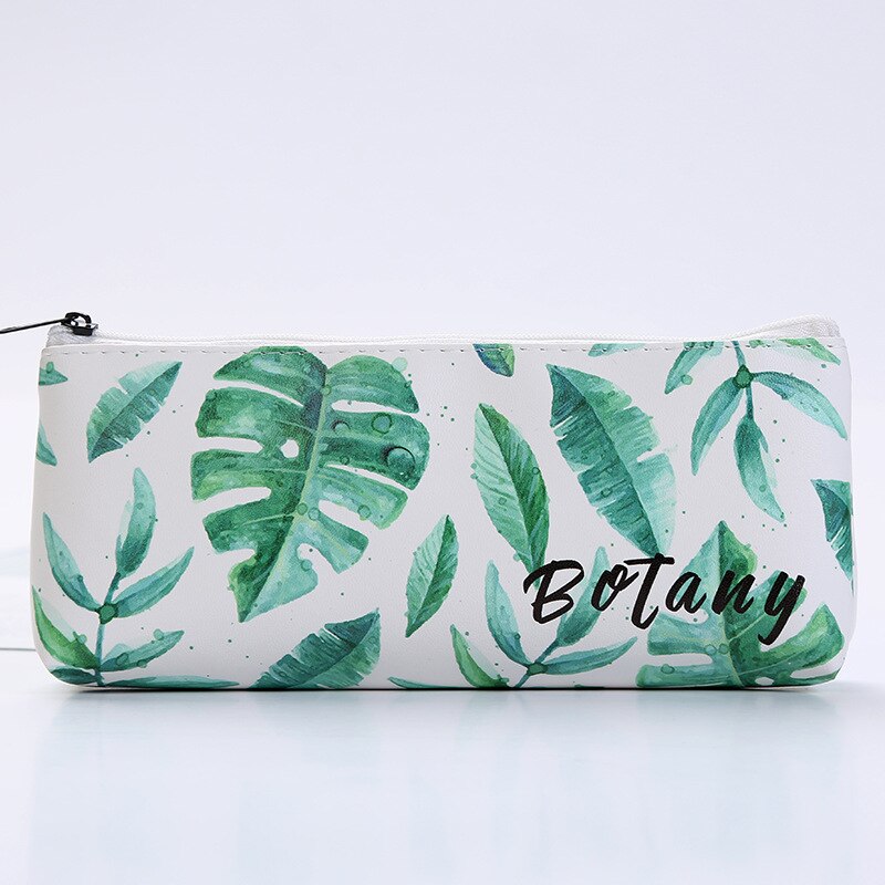 fresh leaves pencil case Waterproof PU pen box school pencil case Stationery box small object storage bag: D-a208b