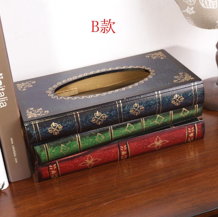 Estilo retro livro forma caixa de tecido madeira criativa quarto sala estar mesa escritório guardanapo decorativo suporte papel: B
