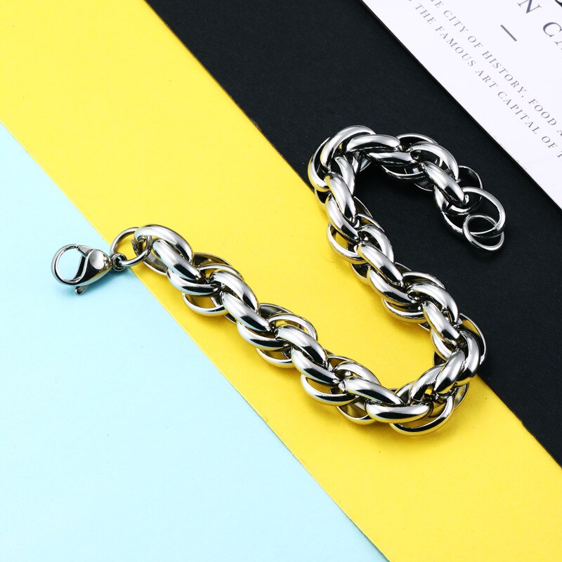 In elkaar grijpende armband hiphop straatcultuur titanium roestvrij staal materiaal klassieke kettingarmband heren trendy sieraden