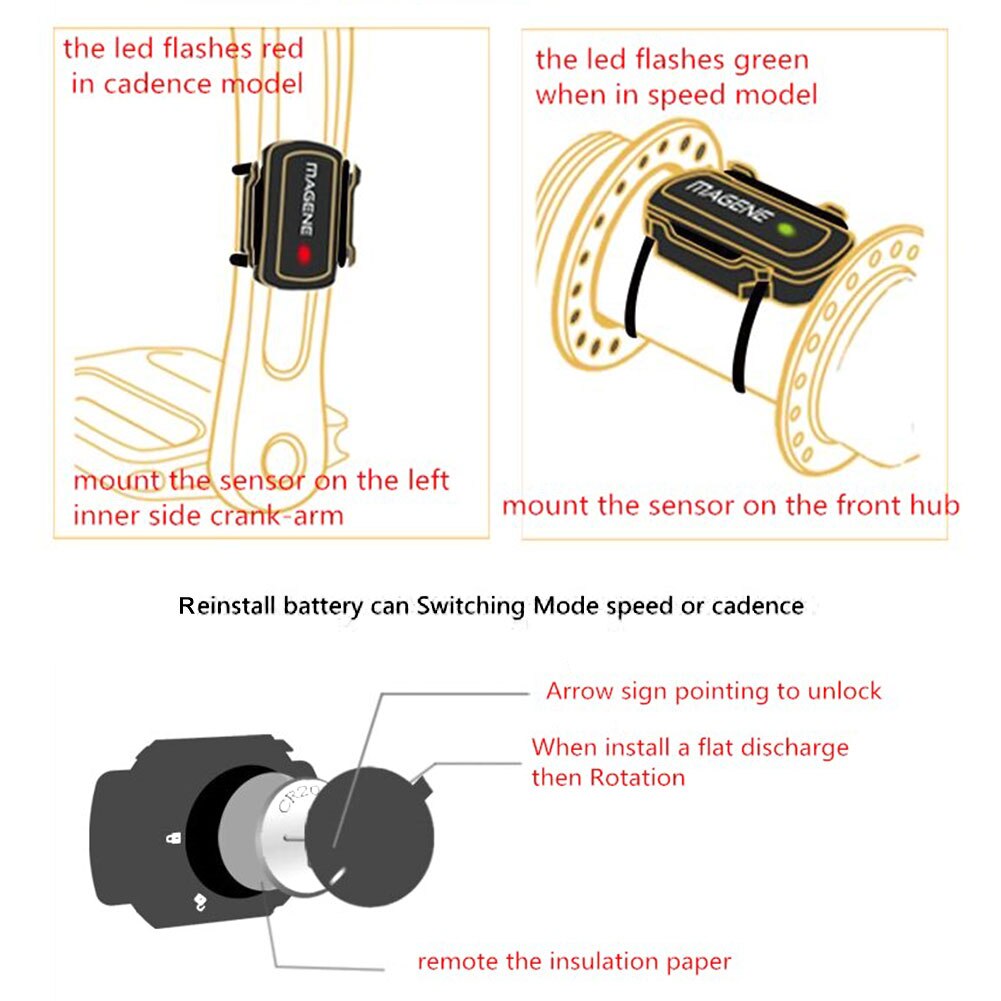 Bike Computer Speed Sensor Bluetooth Smart ANT Cadence Sensor Dual-mode Wireless Pedaling Speed Sensor 2 in 1