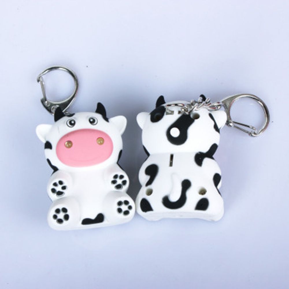 Little Cartoon Cow Animal LED Key Ring with Sound Portable Mini Torch Flashlight Key Chain Car Interior Accessories