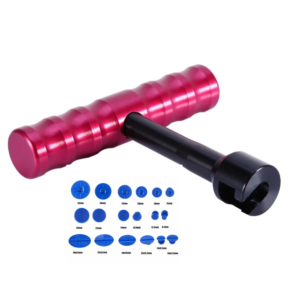 PDR Tools Dent Puller Kit Paintless Dent Repair Tools Dent Removal Mini Hand Lifter Red T-Bar Hand Tool Set 19pcs