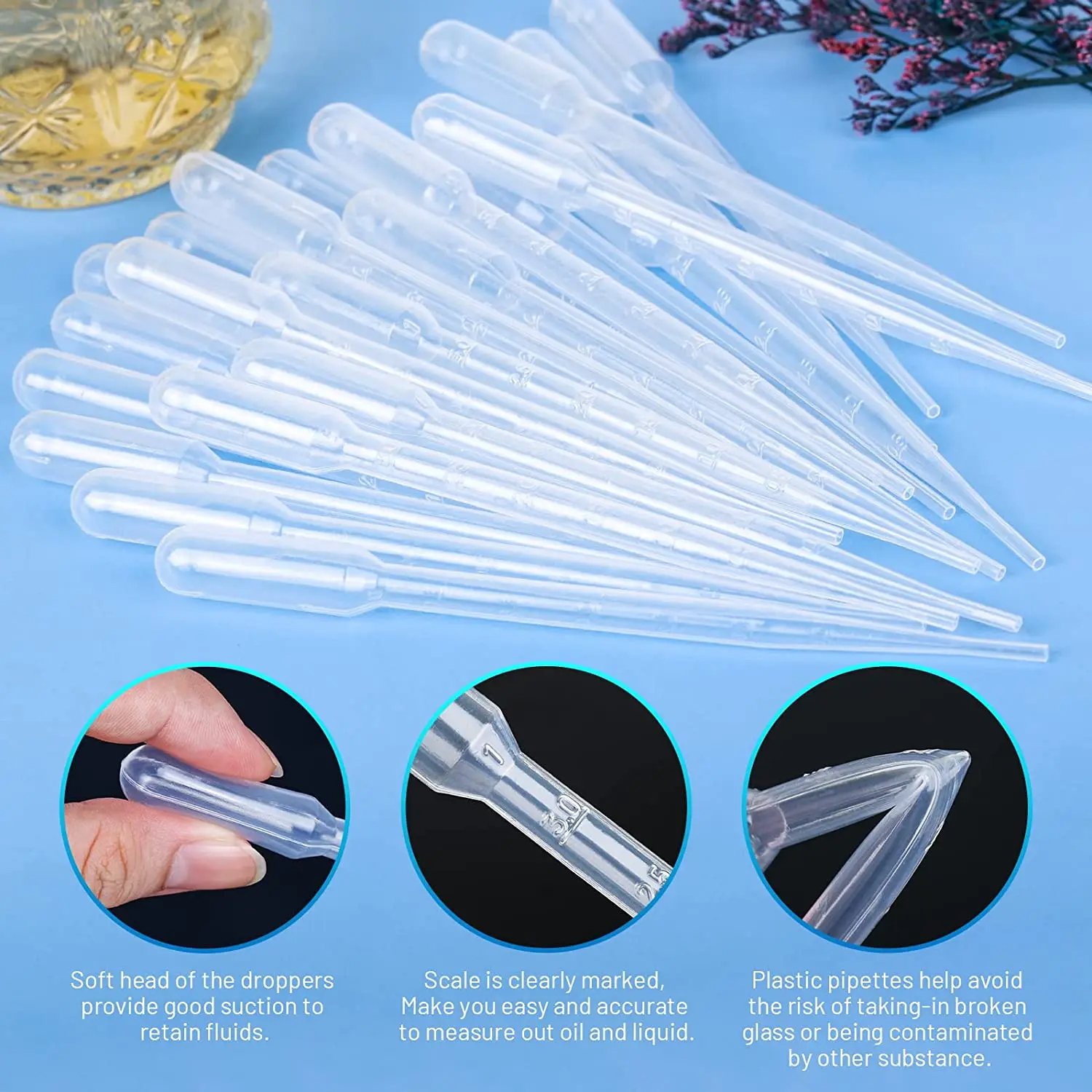 Pipeta de laboratorio desechable, contenedor graduado de plástico, cuentagotas líquido, equipo, herramientas de maquillaje, 1ml, 2ml, 3ml, 5ml, 100 unidades por lote