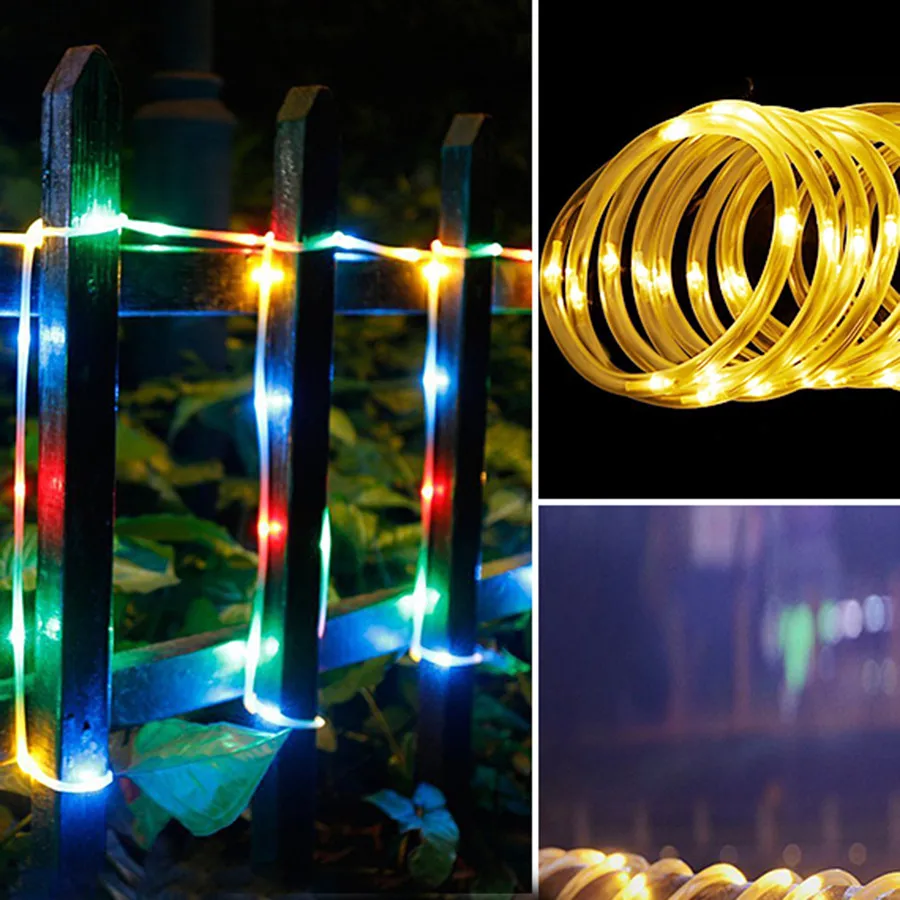 Corde lumineuse LED de noël basse tension, 8 modes, étanche, 12M, 100LED, Tube clair extérieur, corde lumineuse et chaîne pour terrasse, Patio, jardin