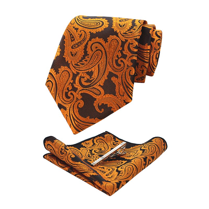 KAMBERFT męskie klasyczne Paisley krawat i kieszeń kwadratowy zestaw czerwony zielony jedwabny krawat żakardowy z krawat klip zestawy wesele krawat: L001