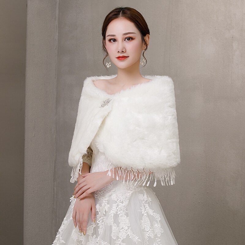 Ivory Women Fur Shawl Wedding Wraps Formal Dress Cheongsam Married Outerwear Bridal Cape Autumn Winter Jacket Bolero