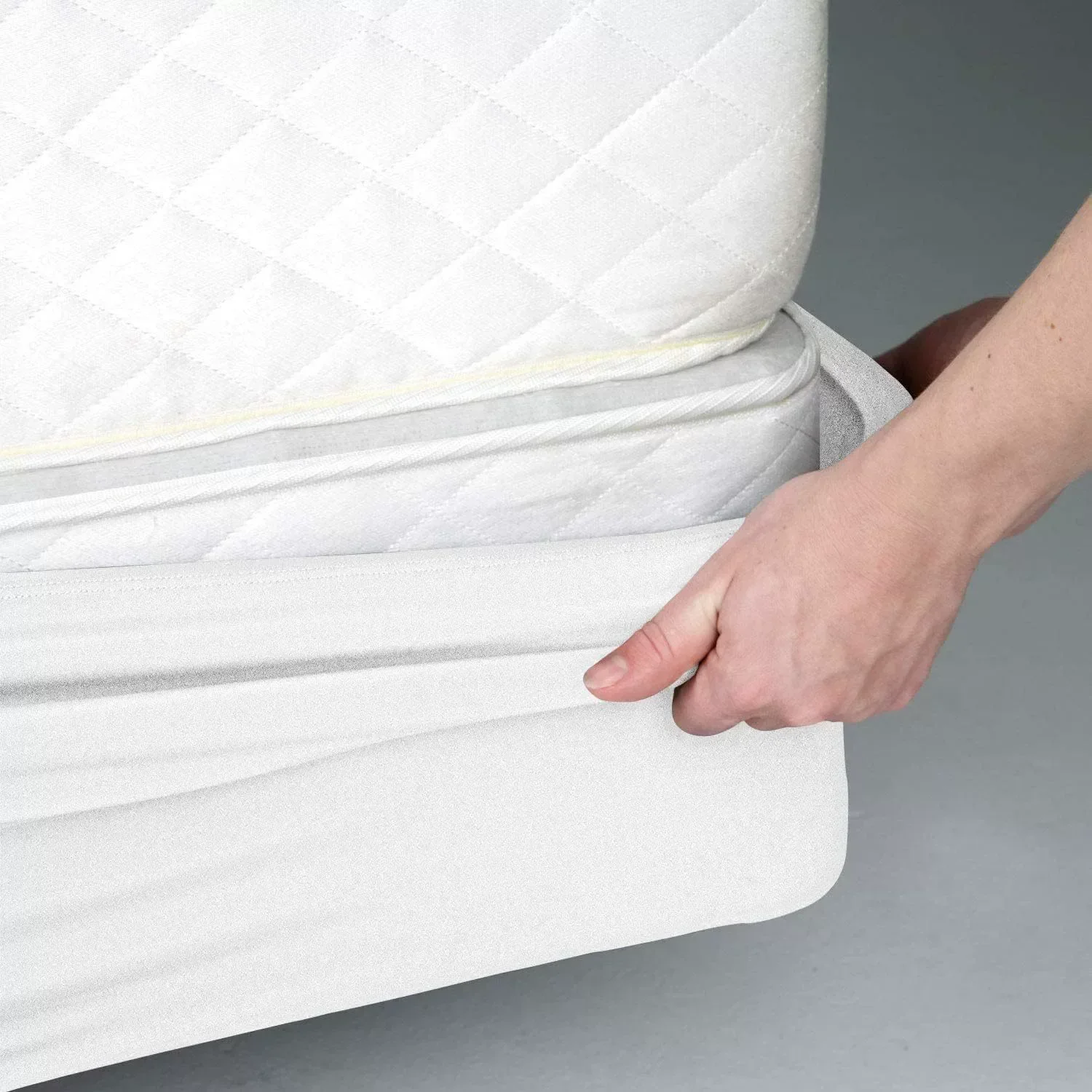 1 x box spring mattress covers in hotel quality, wrap-around bed skirts – mattress protector envelope – easy to install, twin/full/queen/king: Bed 180 / Light grey