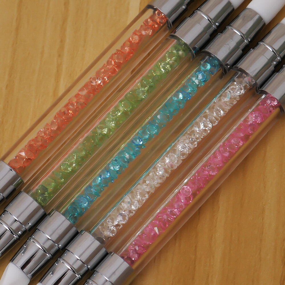 Brochas para uñas de diamantes de imitación, pincel de silicona para uñas con mango acrílico, herramientas para pinceles para uñas