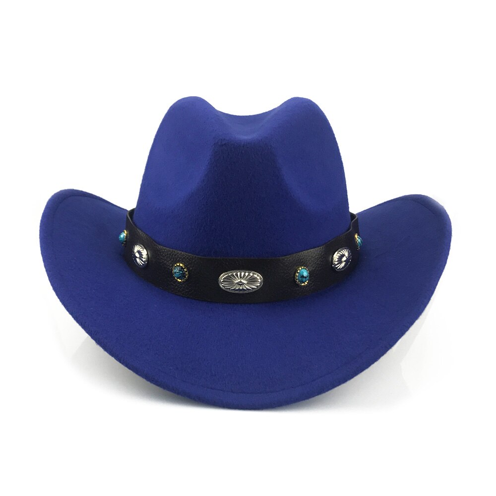 Yy retro vestlig cowboyhatt vinter med bredt metall pu lærbelte trilby caps menn kvinner rullebrett fedora jazz panama  yy20073
