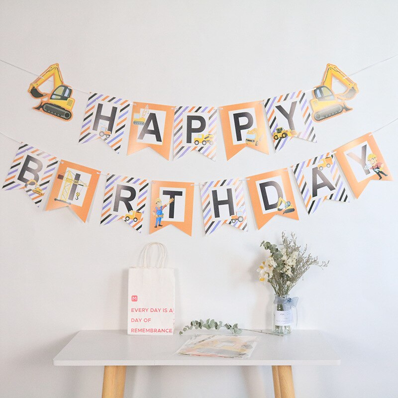Happy Birthday Banner Birthday Party Decoration Birthday Decoration For Home Cartoons Engineering Vehicle Balloon Banner