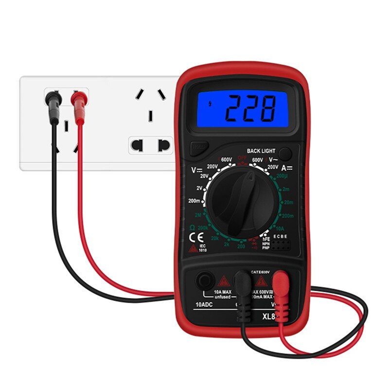 1PC Digital Multimeter AC/DC Ammeters Volt Ohm Tester Meter Multimetro With Thermocouple LCD Backlight Portable: XL830L Red