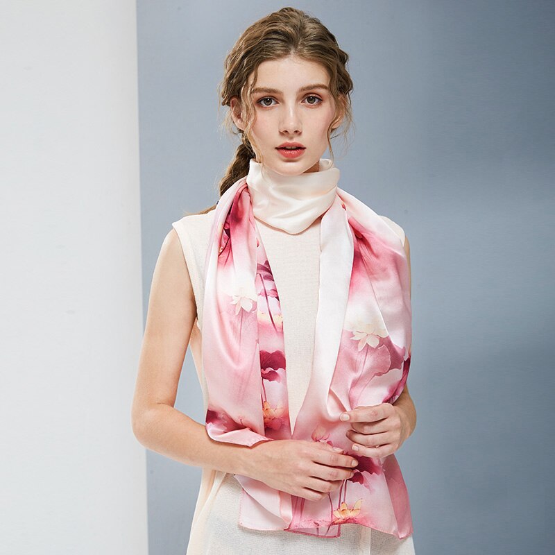 100% reine Seide Schal Damen Luxus Echt die Seide wickelt für Frauen drucken Tücher Foulard Femme Natürliche Seide schals: Farbe 4