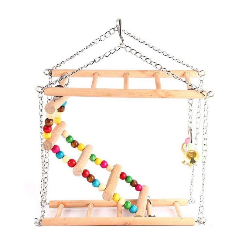 Parrots Toys Bird Swing Exercise Climbing Hanging Ladder Bridge Wooden Rainbow Pet Parrot Macaw Hammock Bird Toy: Default Title