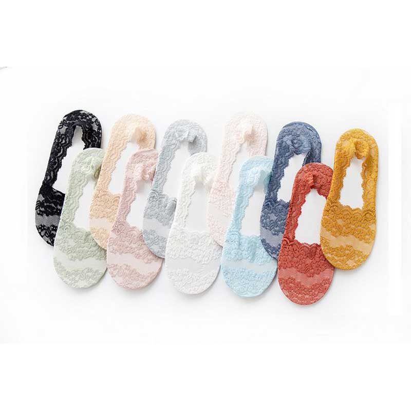 Solid Color Women Socks Silicone Shallow Women Lace Slipper Ankle Socks Invisible Seamless Low Cut At Socks Short Sock