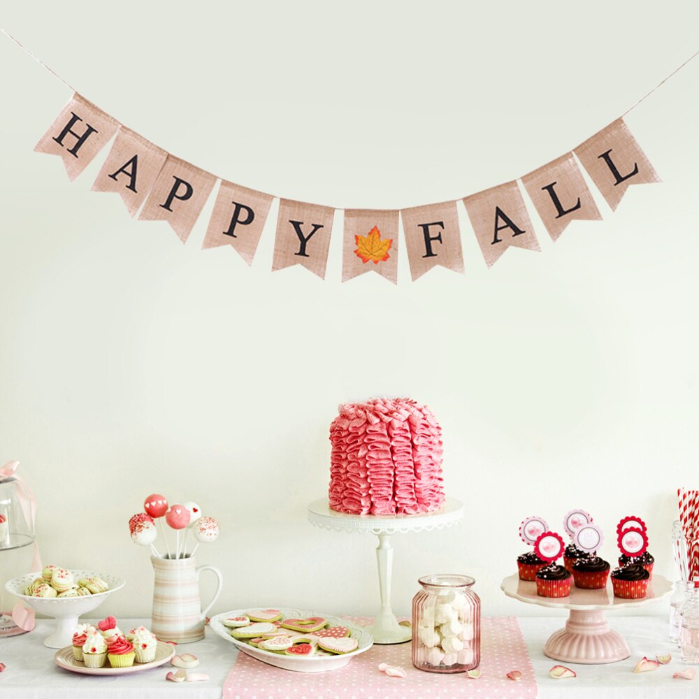 1pc Banner Swallowtail Shape Happy Fall Maple Beautiful Decorative Bunting Banner Supplies for Festival Summer Hawaii Party