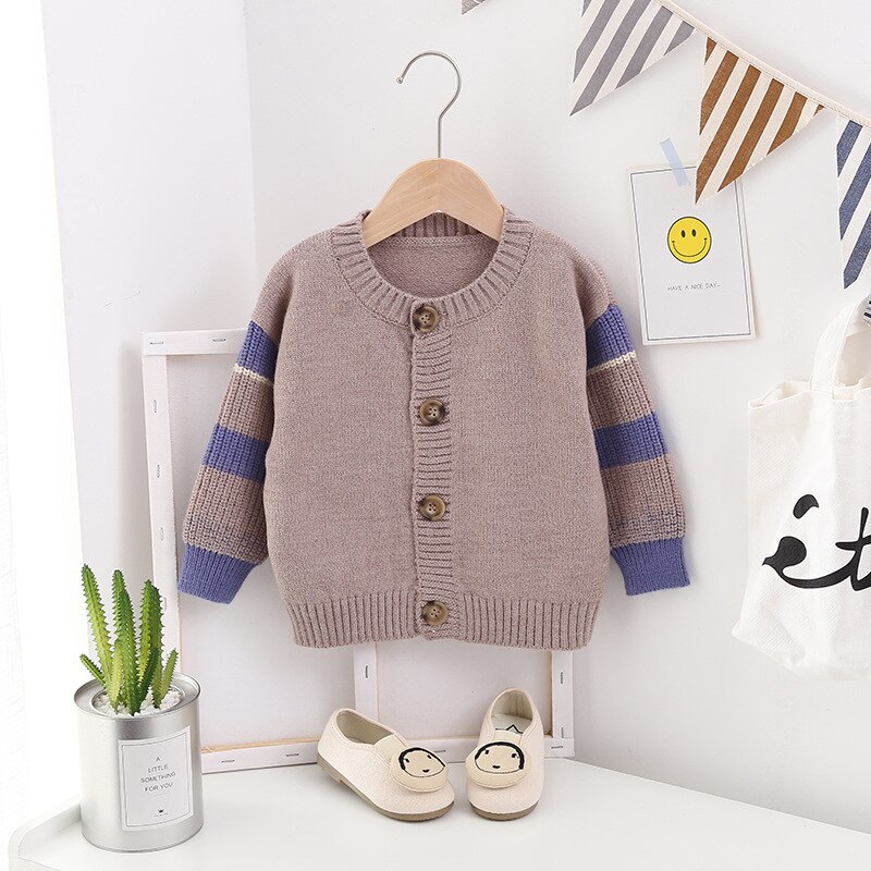 Neulottu lasten pyöreä pääntie yksirivinen väriin sopiva neuletakki: Khaki / 18m