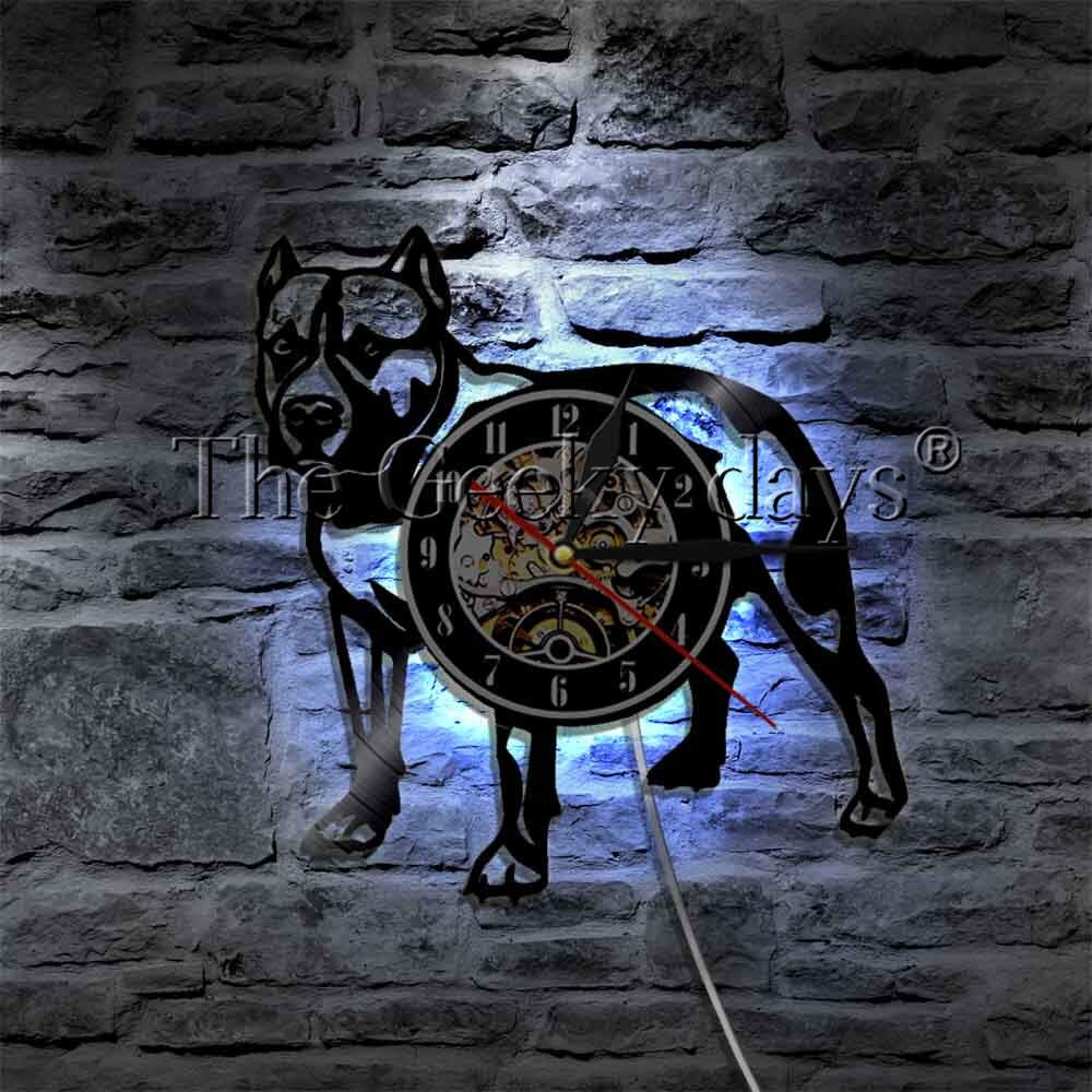 Pitbull vægur hund race pitbull mom vinyl rekord væg ur vintage ur indretning amerikansk mobber mor væg kunst: 12 tommer med led