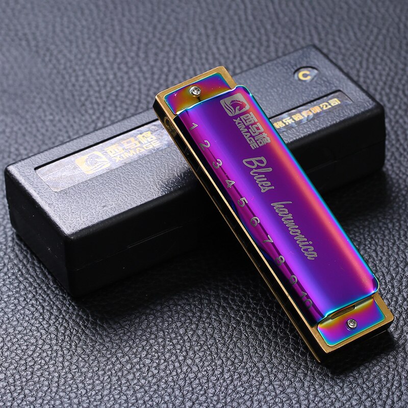 Brand 10 Gaten 20 Tone Harmonica Blues Harpen Sleutel van C Zilver Kleur Mond Orgel Diatonische harp: Paars