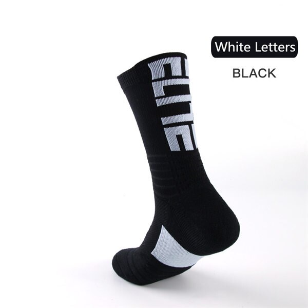 Men's Elite Sports Socks Basketball Anti-slip Thickened Terry Damping Anti-shock Socks Personal Letters Knitting Socks: Black