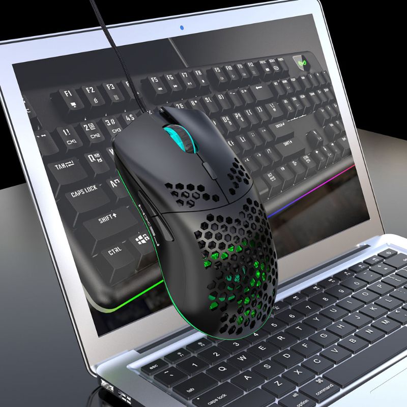 6400DPI Adjustable 6 Buttons Gamer USB Wired Honeycomb Hollow Mouse Hollow-out RGB Gaming Mice for Desktop PC Laptop
