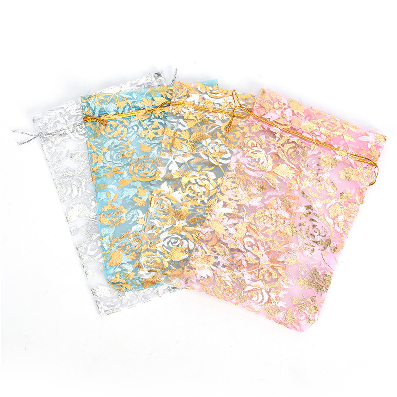 10pcs/set Organza Candy Jewelry Wedding Pouch Bags 3szie Mix Color For Party Year Use Random