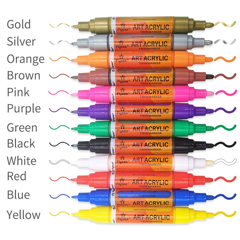 Acryl Verf Pennen, 12 Pack Acryl Verf Marker Pennen Waterdichte Acryl Marker Pennen Set 0.7Mm &amp; 3 Mm Tips, diy Ambachtelijke Verf Pennen