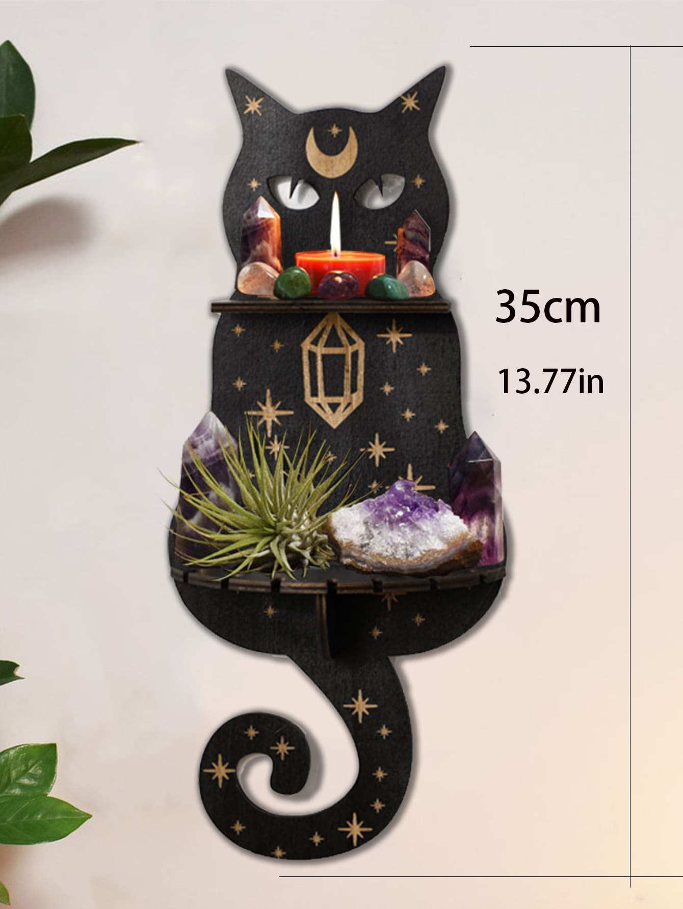 Black Cat Wooden Shelf Moon Phase Floating Shelf Chakra Crystal Holder Stone Display Stand Wall Decor Witchy Home Decorations: ROYAL BLUE