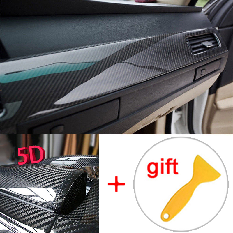 Film Auto Sticker Bureaus 5D Glossy Black Carbon Wrap Met Schraper 30*152 Cm