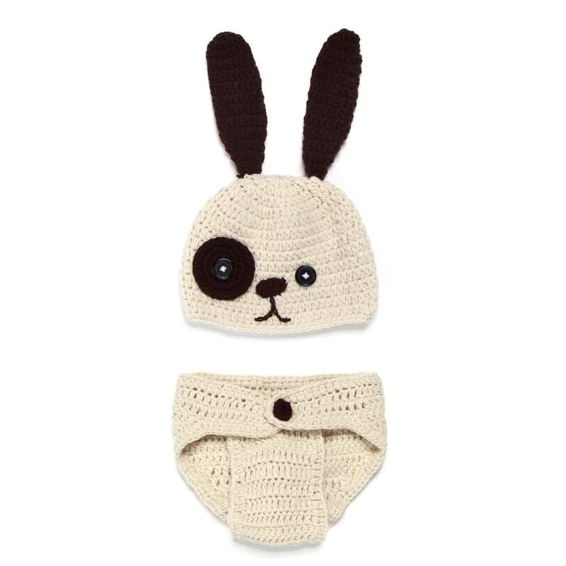 2 pz/set Baby Cute Dog Crochet Knit Costume Prop outfit foto neonato fotografia puntelli cappello infantile ragazze ragazzi vestiti: Beige