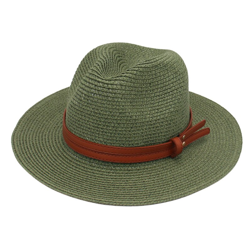 Chapeau d'été en paille pour femmes et hommes, à large bord, solide, Panama, pour la plage, décontracté, fait à la main, Protection UV: army green 2