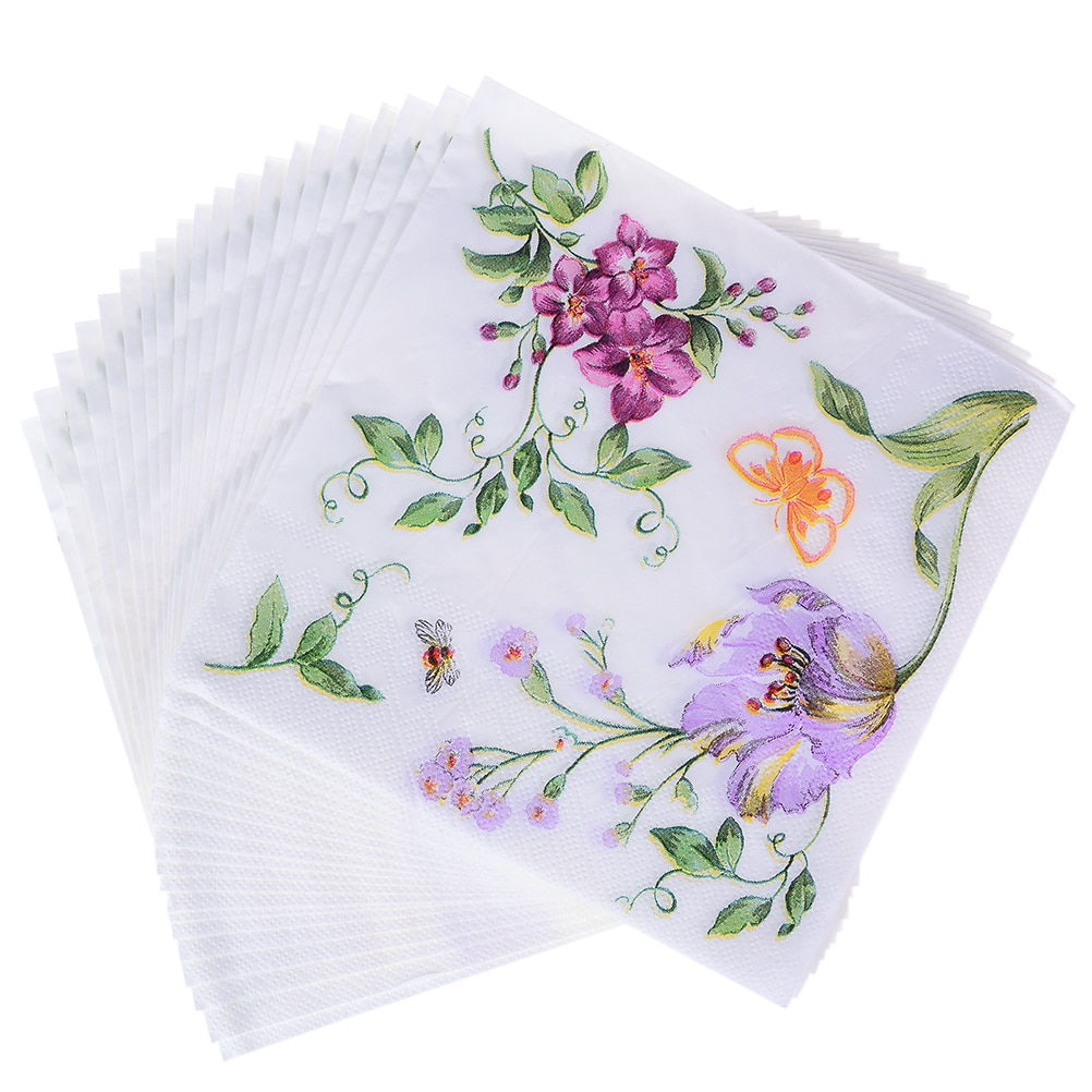 20 stuks/pak met bloementhema, papieren servetten, tissue servetten, decoupagedecoratie, feestelijke feestbenodigdheden