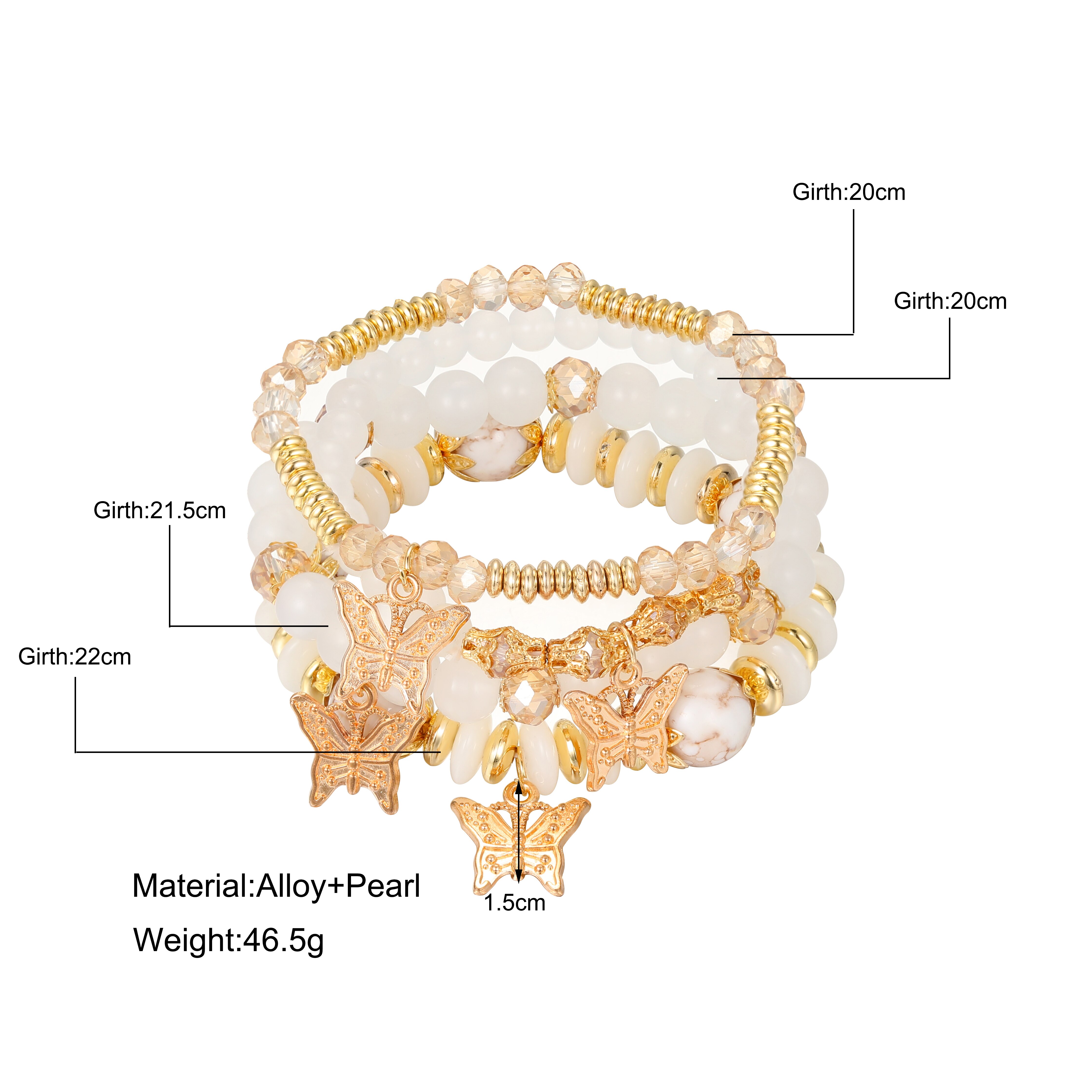 4 Uds. Pulsera de cuentas de hilo para mujer, estilo de , conjunto de pulsera de cadena de mano, pulsera de mariposa de cuatro piezas