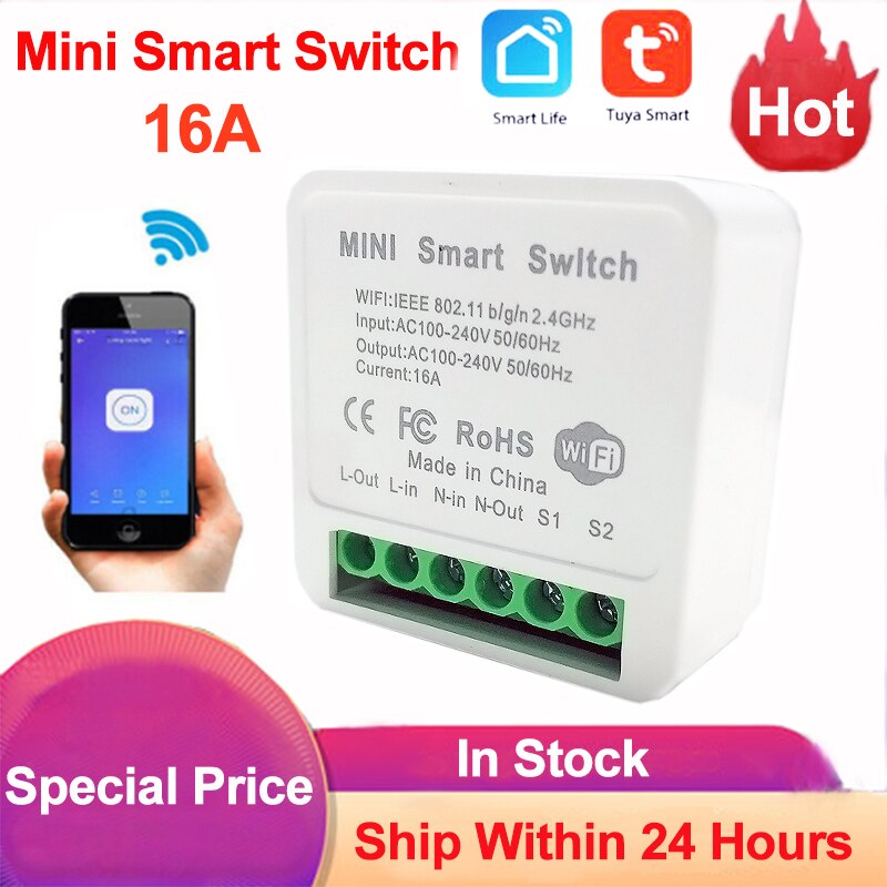Tuya Mini Wifi Smart Switch Smart Home Afstandsbediening 16A Twee Manier Controle Diy Schakelaar Via Smart Leven App Werk met Alexa Google