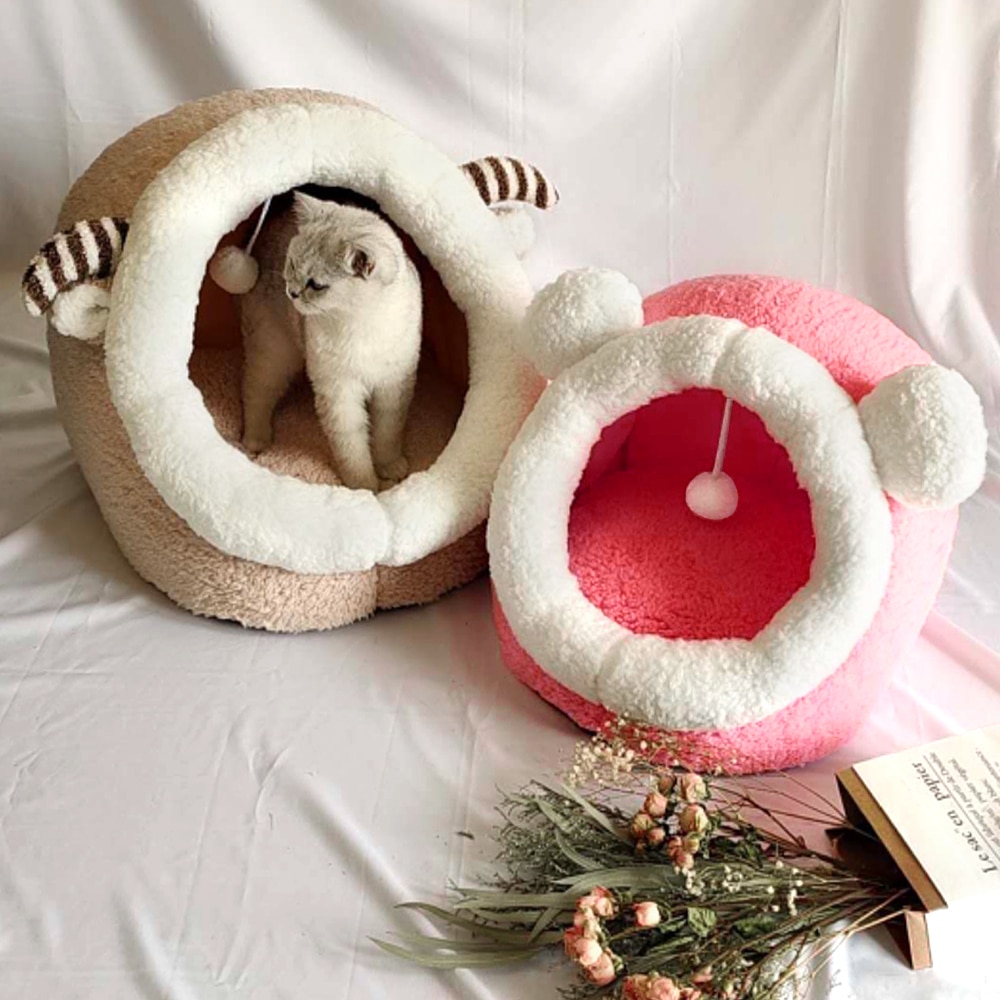 Cute Cat Bed House Winter Warm Pet Cat Bed For Small Dogs Cats Soft Puppy Cat Nest Kennel Bed With Removable Mattress Cama Gato