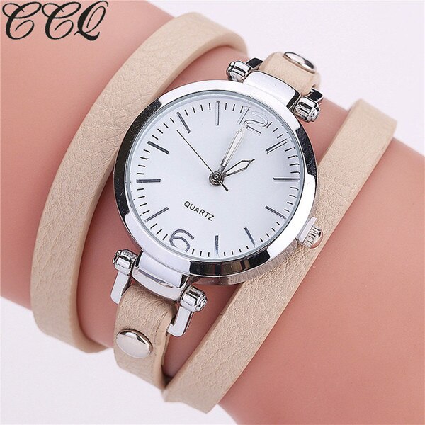 CCQ Brand Luxury Leather Bracelet Watch Ladies Quartz Watch Casual Women Wristwatches Relogio Feminino: beige