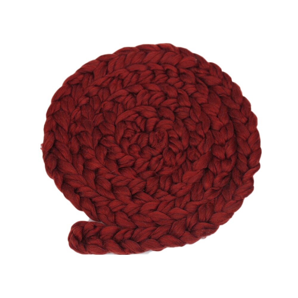 Handmade Woven Baby Blankets Wool Crochet Basket Filler Newborn Twisted Braid Photography Props Chunky Knit Blanket: Wine red