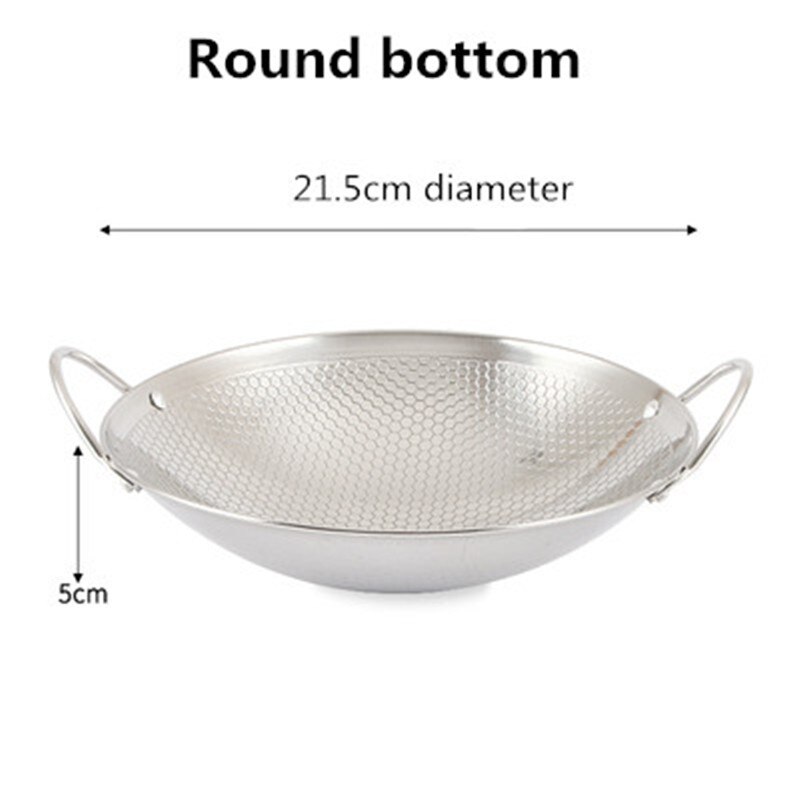 Stainless steel dry pot round bottom small pot thickened double ear non-stick pot bar tripod pot cooker hotpot pots and pans: 21.5cm