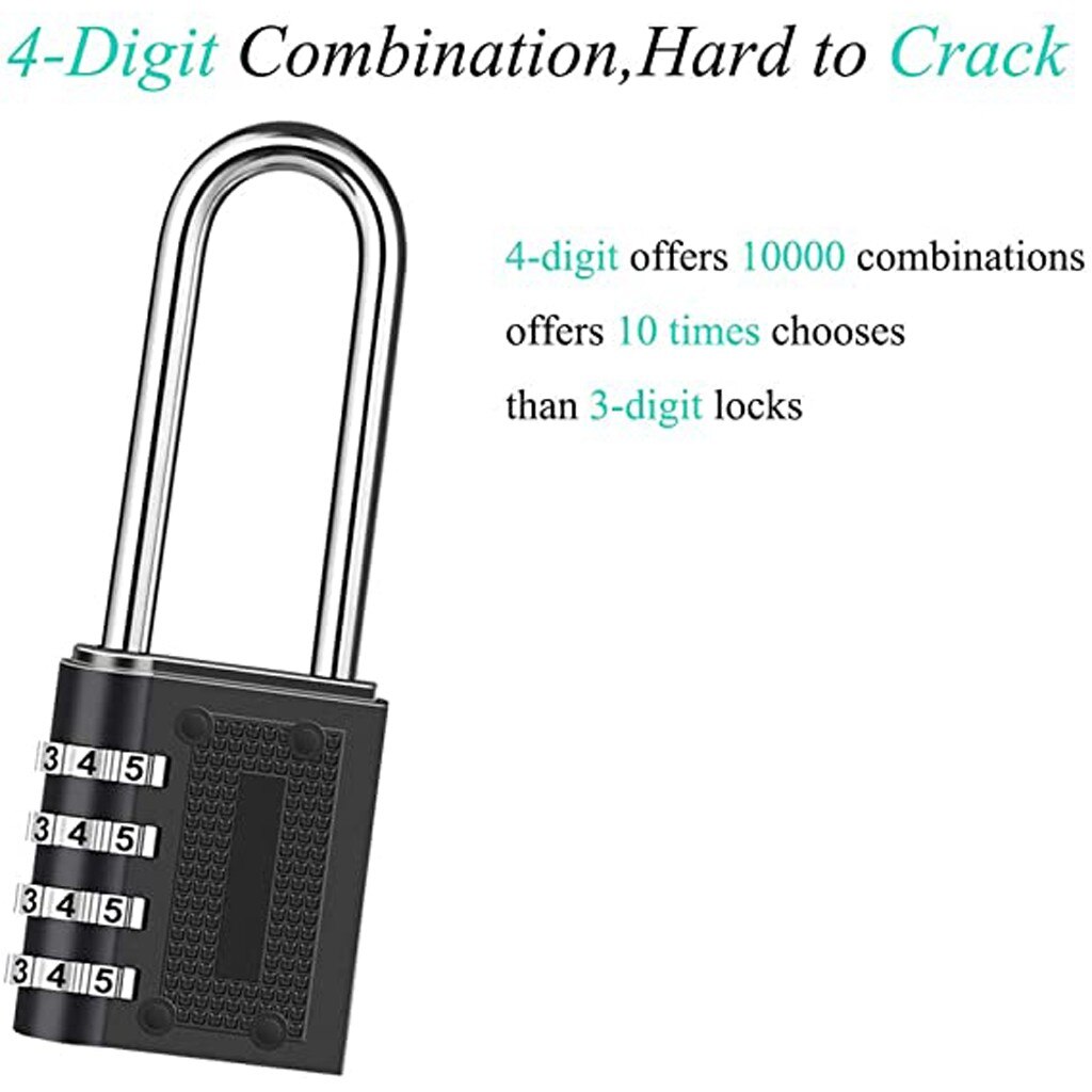 2Pcs Outdoor Combinatie Hangslot Lange Beugelslot Beugel Waterdichte 4 Digit Resettable Combinatie Lock #40